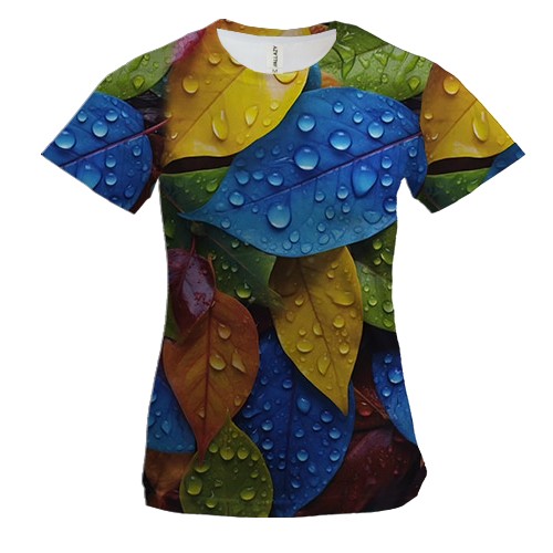 Жіноча 3D футболка з різнокольоровим мокрим листям