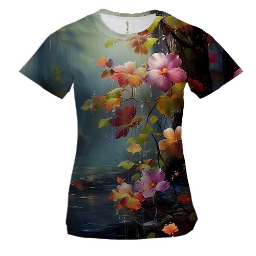 Женская 3D футболка с цветами над водой