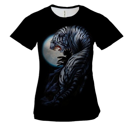 Женская 3D футболка с белым тигром на фоне луны