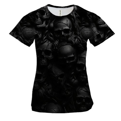 Женская 3D футболка с черными черепами