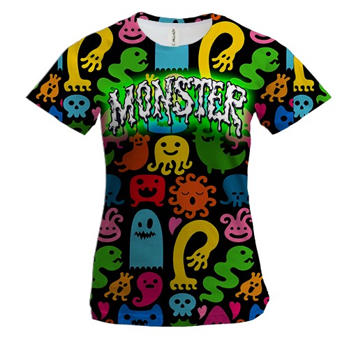 Женская 3D футболка с монстриками Monster