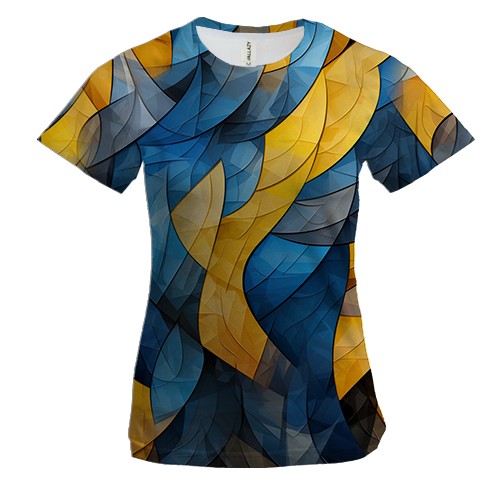Женская 3D футболка Желто-синяя абстракция