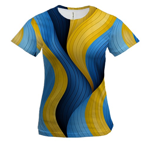 Женская 3D футболка Желто-синие волокна