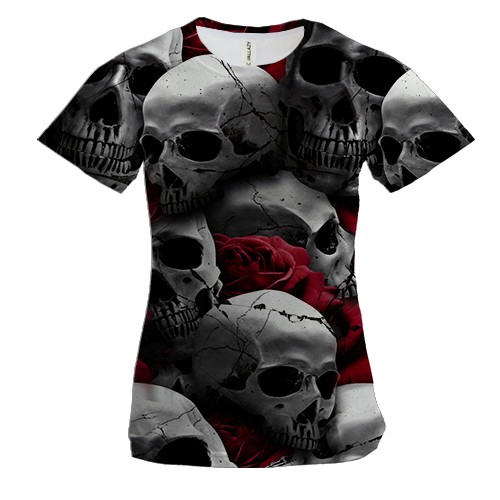 Жіноча 3D футболка Черепа з трояндами