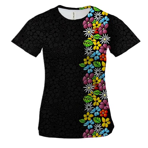 Жіноча 3D футболка з квітковим артом