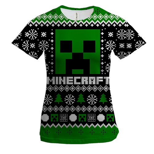 Жіноча 3D футболка Новорічний патерн - Minecraft