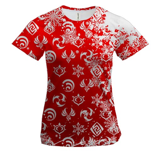 Женская 3D футболка Элементы, новогодний паттерн - Genshin Impact