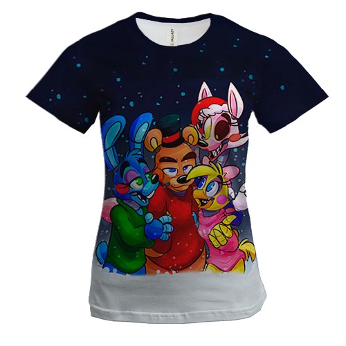 Женская 3D футболка Аниматроники в снегу - FNaF
