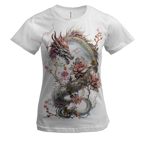 Женская 3D футболка Дракон в цветах