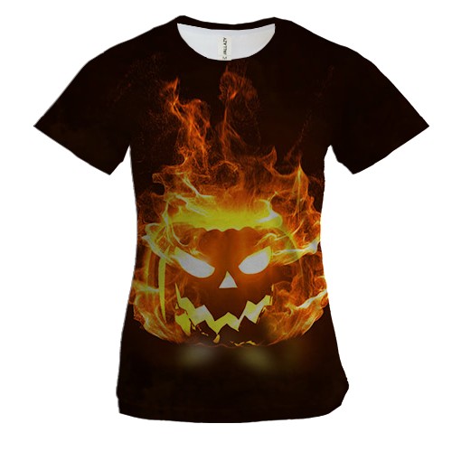 Женская 3D футболка Тыква в огне