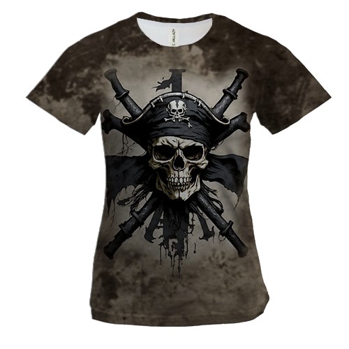 Женская 3D футболка с пиратским черепом
