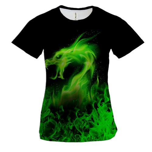Жіноча 3D футболка Зелений вогняний дракон