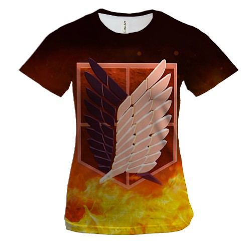 Женская 3D футболка Герб отряда разведки в огне - Атака титанов