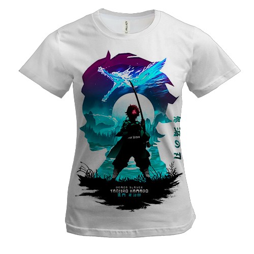 Жіноча 3D футболка Тандзіро Камадо, силует - Клинок, що розсікає демонів