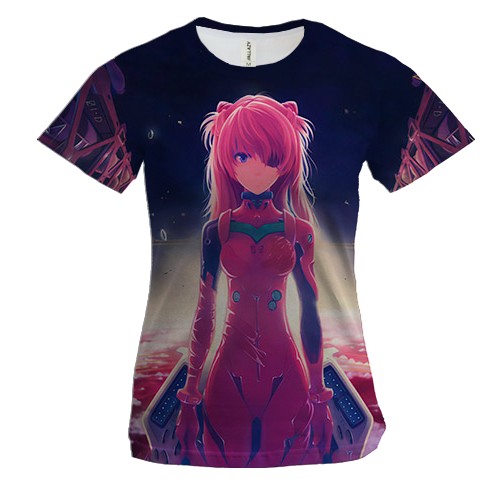 Жіноча 3D футболка Асука у космосі - Євангеліон
