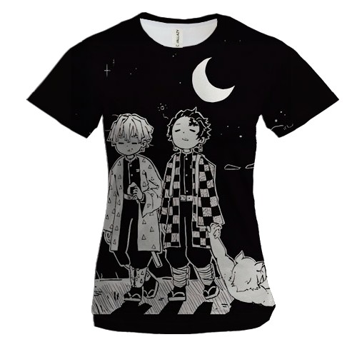 Жіноча 3D футболка Зеніцу, Танджиро и Іноске - Demon Slayer: Kimetsu no Yaiba