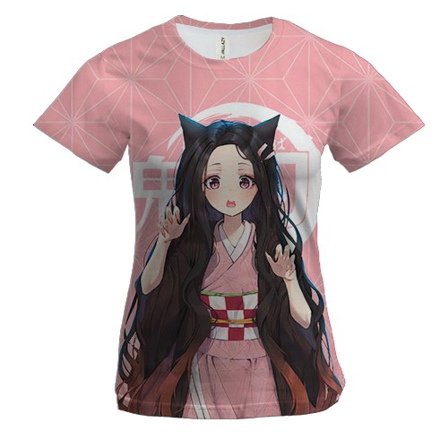 Женская 3D футболка Незуко (Неко) - Клинок, рассекающий демонов