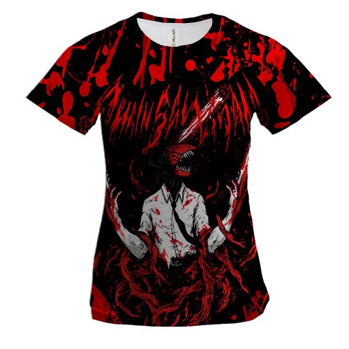 Женская 3D футболка Человек-бензопила в крови