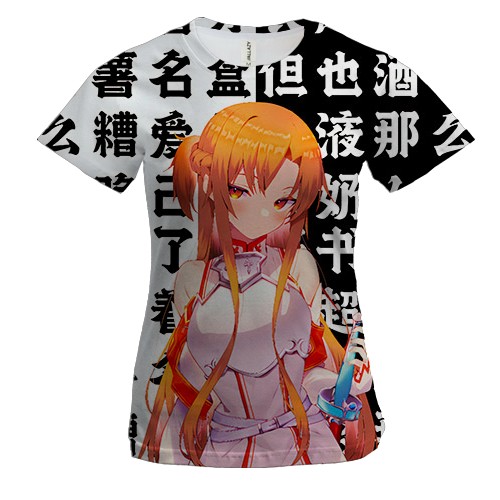 Жіноча 3D футболка Асуна - Sword art Online (чорно-білі ієрогліфи)