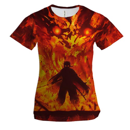 Женская 3D футболка Ренгоку Кеджуро в пламени - Клинок, рассекающий демонов