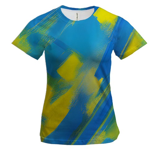 Жіноча 3D футболка жовто-сині мазки
