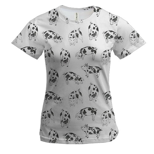 Женская 3D футболка "Паттерн из свинок" (2)