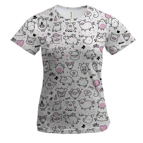 Женская 3D футболка "Паттерн из свинок"