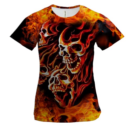 Жіноча 3D футболка Вогняний череп