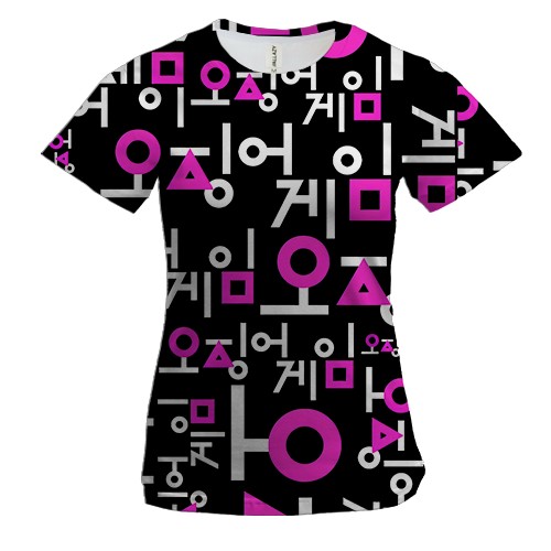 Женская 3D футболка Игра в кальмара (лого узор)