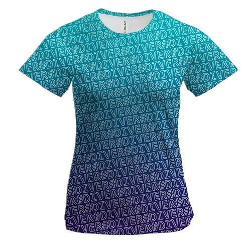 Женская 3D футболка с хештегом #diver