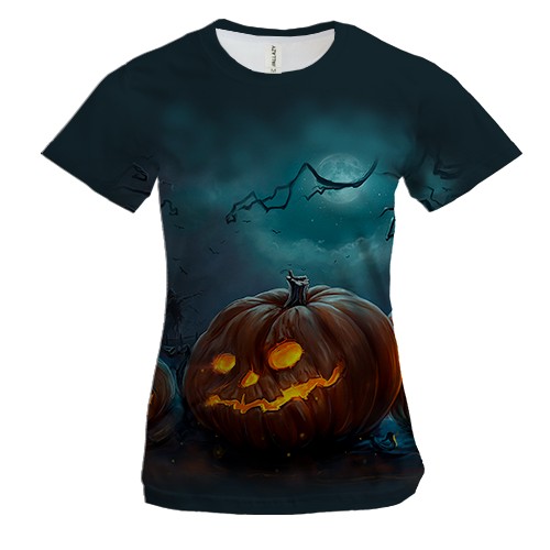 Женская 3D футболка с тыквами в полнолуние