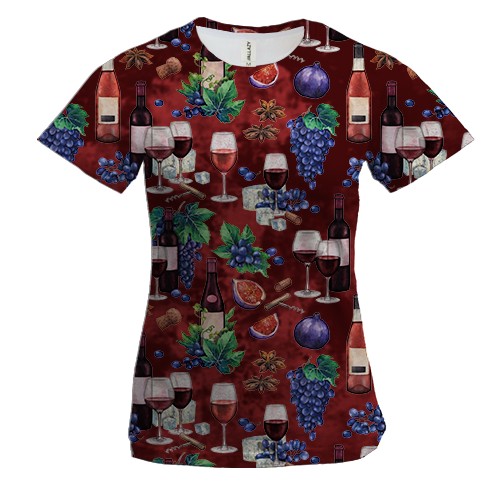 Женская 3D футболка Красное вино (арт) 2