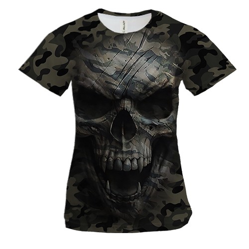 Жіноча 3D футболка Череп на камуфляжі