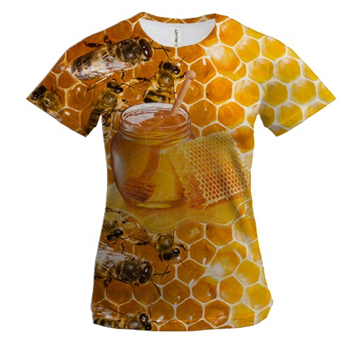 Женская 3D футболка с пчелами и медом (2)