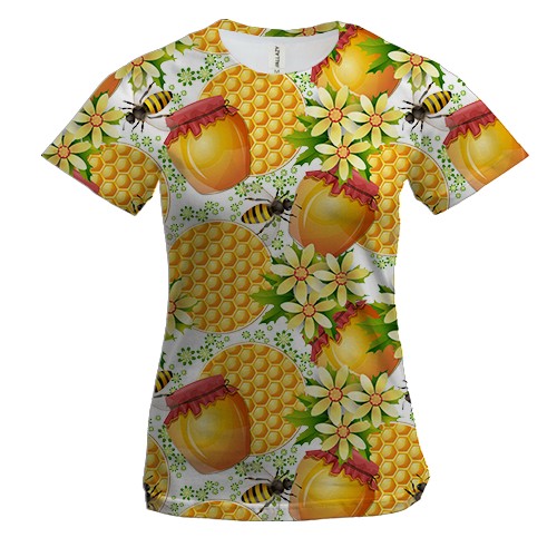 Женская 3D футболка Пчелы с цветами и медом