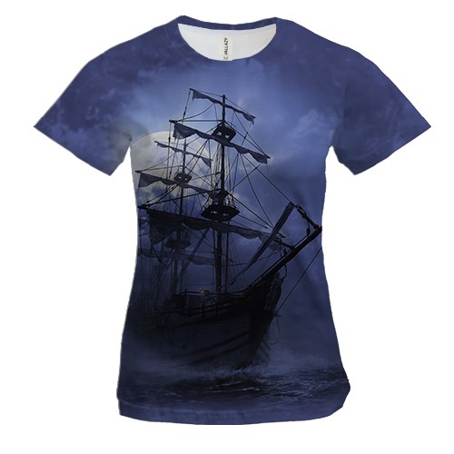 Жіноча 3D футболка з вітрильником на тлі місяця
