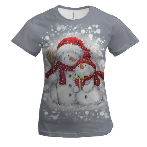 Женская 3D футболка со снеговичками