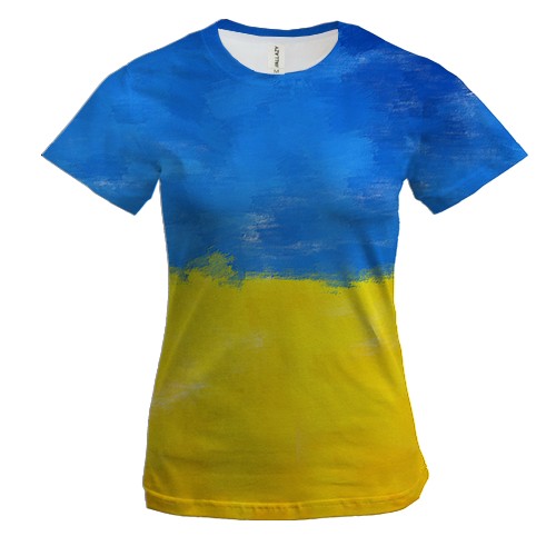 Женская 3D футболка акварельный флаг Украины (2)