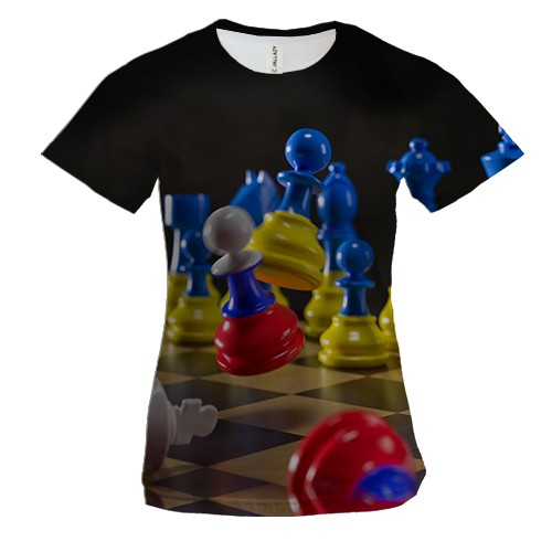 Женская 3D футболка Украина побеждает россию (Шахматы)