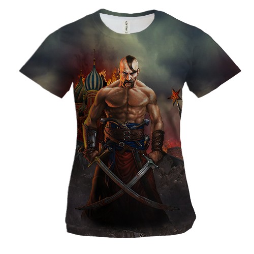 Жіноча 3D футболка Козак біля згорілого кремля