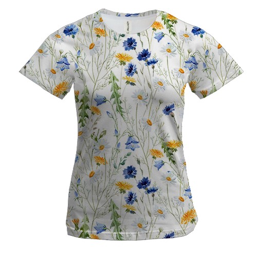 Женская 3D футболка с ромашками и васильками (2)