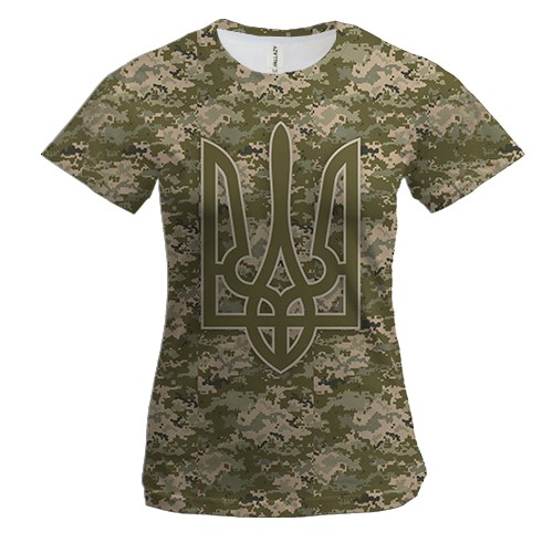 Женская 3D футболка пиксель с Герб Украины