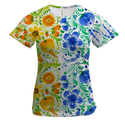 Женская 3D футболка флаг Украины из акварельных цветов