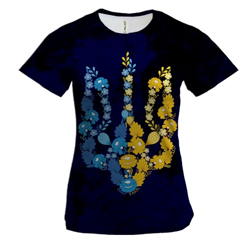 Женская 3D футболка с гербом Украины из желто-голубых цветов