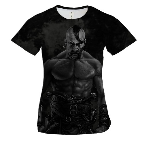 Жіноча 3D футболка Козак із мечами (чорно-біла)