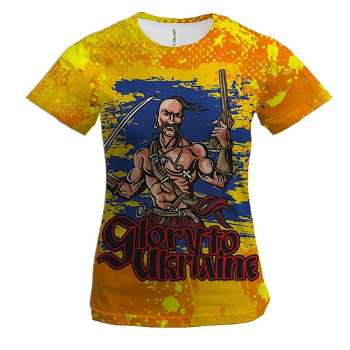 Женская 3D футболка Glory to Ukraine (с козаком)