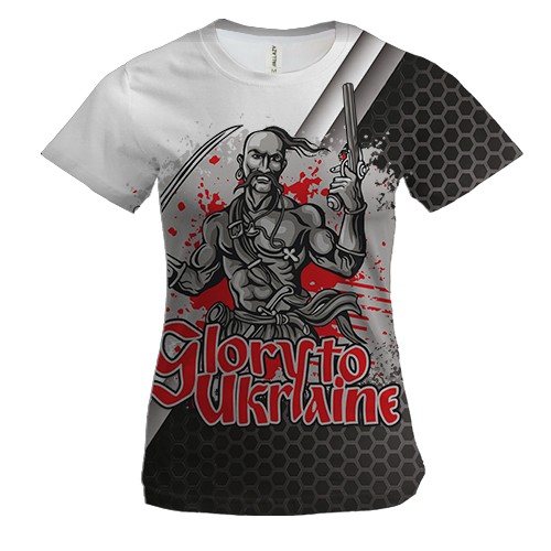 Женская 3D футболка Glory to Ukraine (с козаком) 2