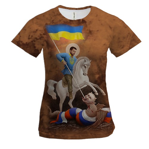 Жіноча 3D футболка з українським воїном (2)