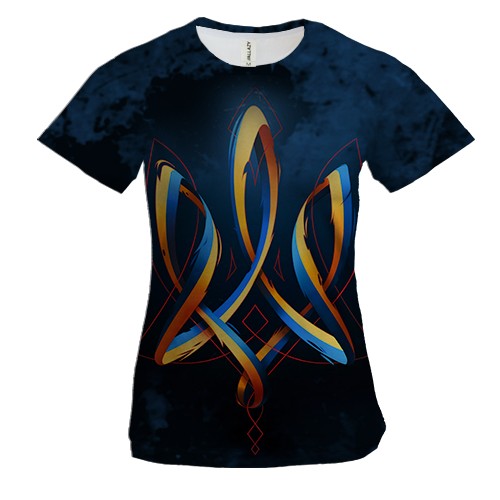 Жіноча 3D футболка з стрічковим гербом України