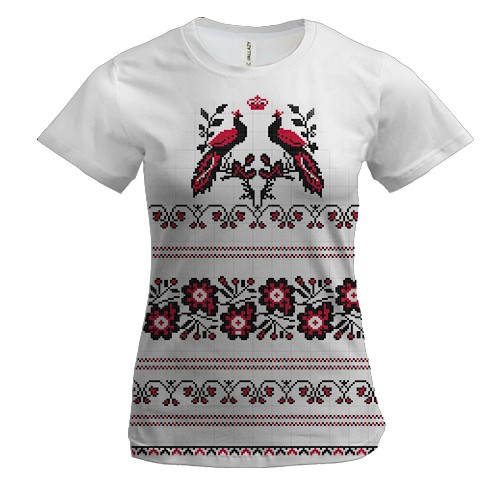 Женская 3D футболка с рисунком в виде вышиванки с птицами